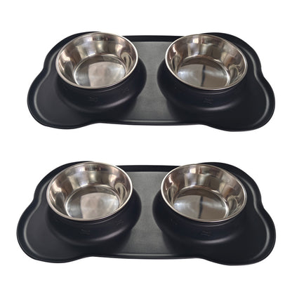 Large Silicone Pet Bowl Double Dog Bowl Stainless Steel