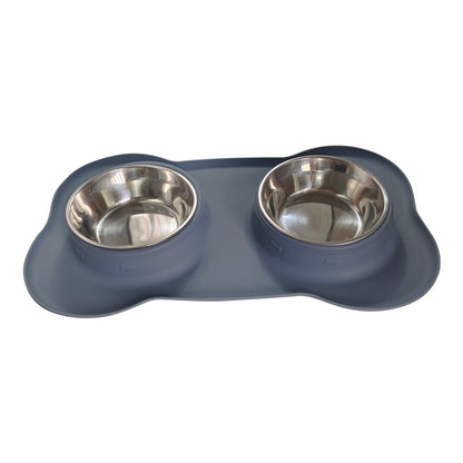 Large Silicone Pet Bowl Double Dog Bowl Stainless Steel