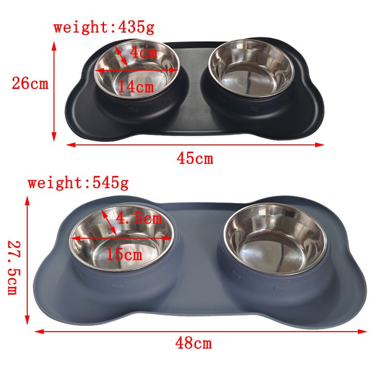 Large Silicone Pet Bowl Double Dog Bowl Stainless Steel