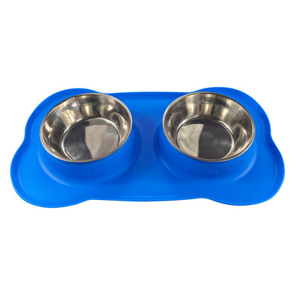 Large Silicone Pet Bowl Double Dog Bowl Stainless Steel