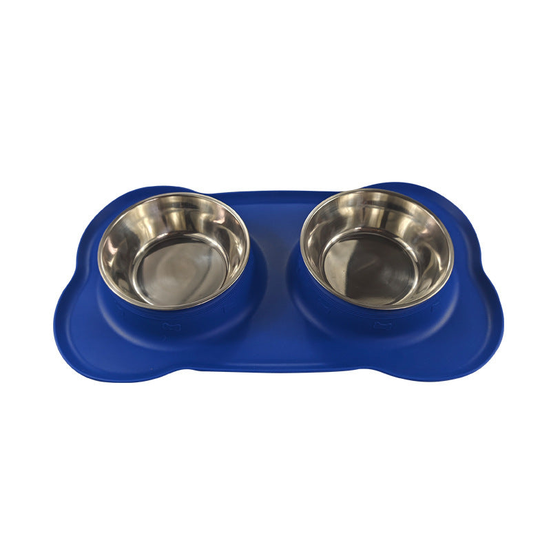 Large Silicone Pet Bowl Double Dog Bowl Stainless Steel