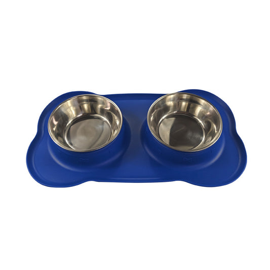 Large Silicone Pet Bowl Double Dog Bowl Stainless Steel
